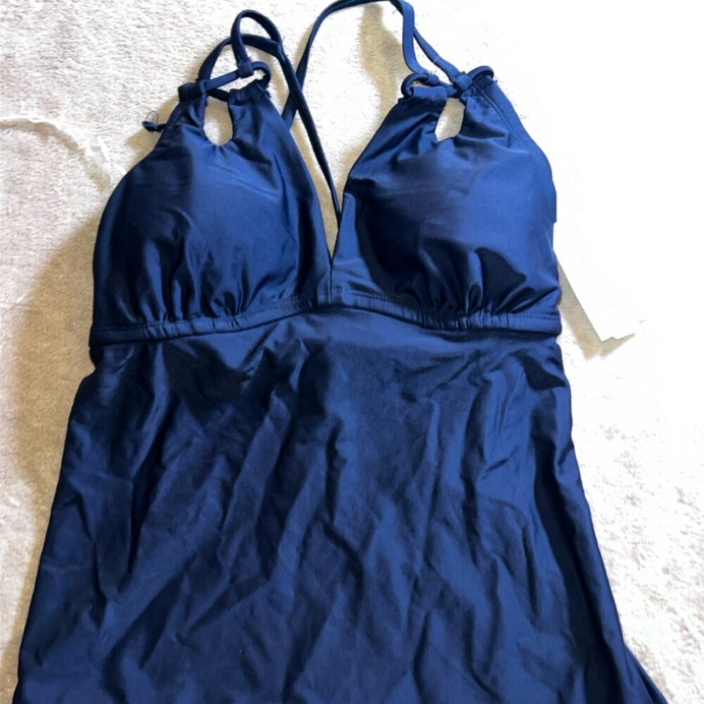 NWT Time and Tru Missy Small (4-6) Rich Black Tankini Halter Swim Top